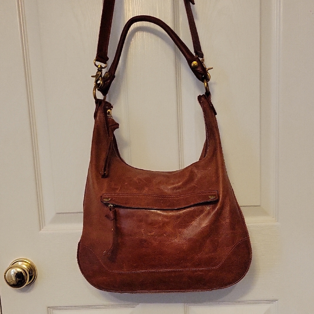 Frye Melissa Hobo Brown Distressed Leather Shoulder Bag